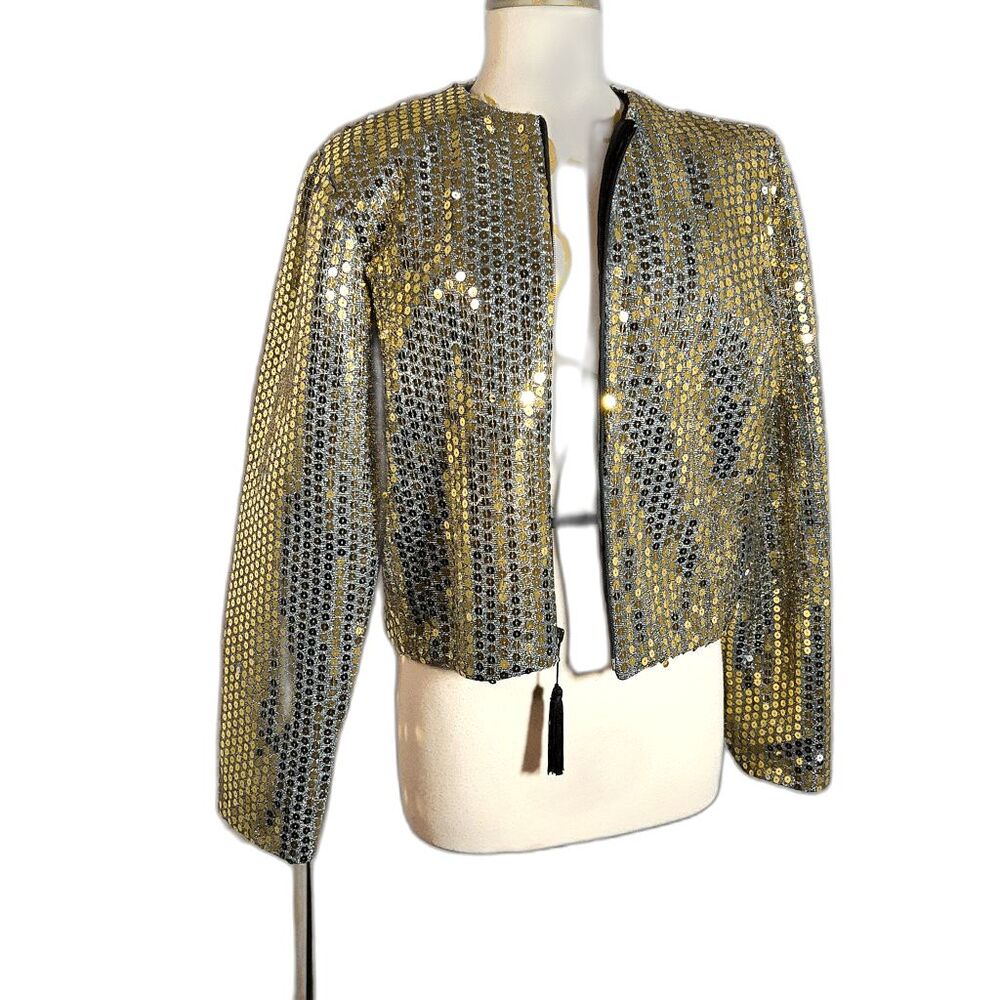 Rothschild Gold Sequined Bomber Jacket M Vintage Mob Wife Glam 80s Party
